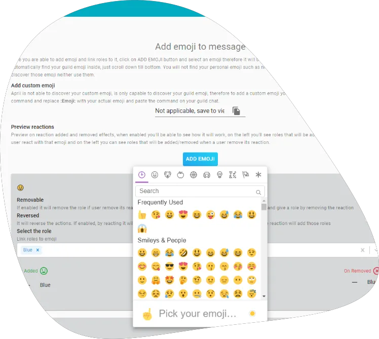 Reaction role dashboard preview